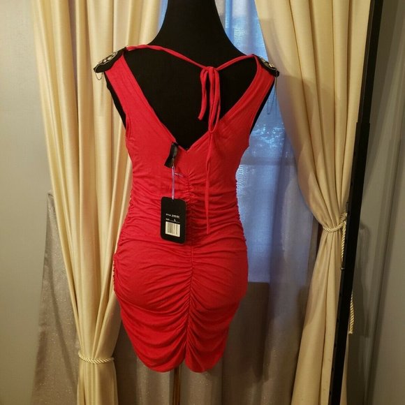 IXOS Red Bodycon Ruched Dress Large - Picture 7 of 9